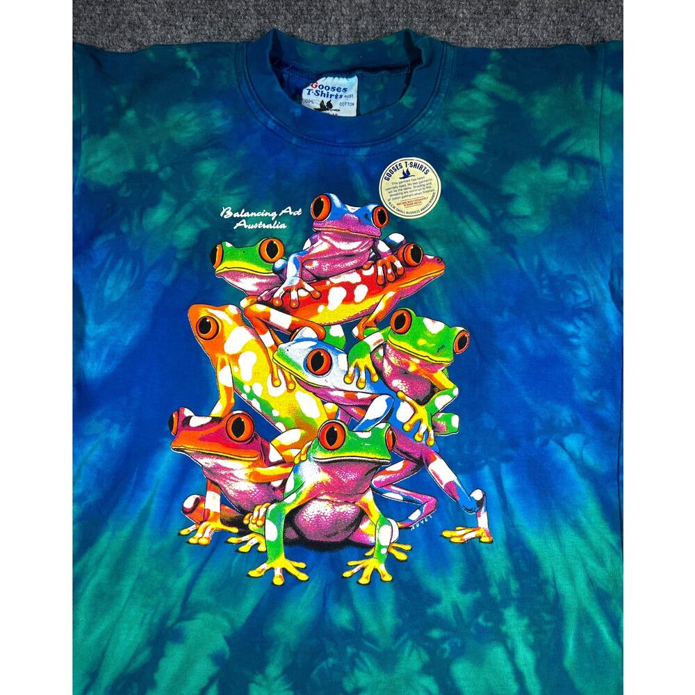 Vintage 90s Australia Frog Tie Dye T-Shirt Blue Size 18